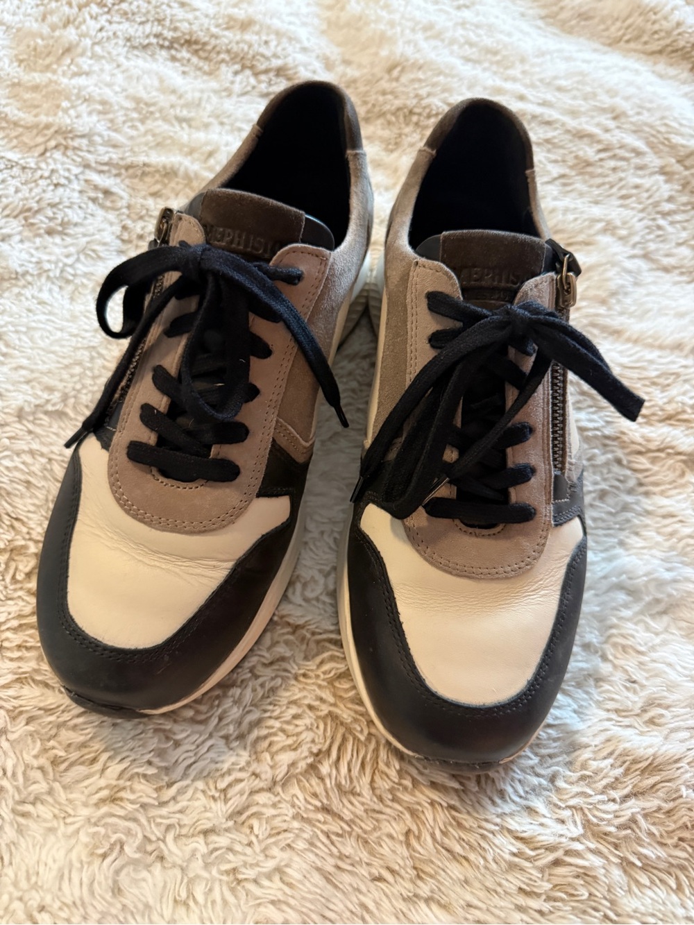 Mephisto Women's Lace-Up Leather & Suede Sneakers in White, Black & Taupe